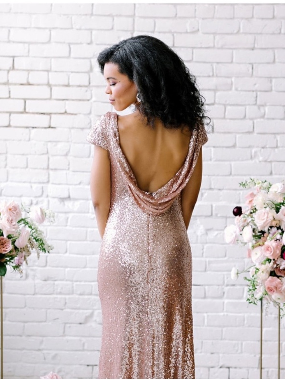 Revelry Gold Sequin Cap-Sleeve Maxi Gown